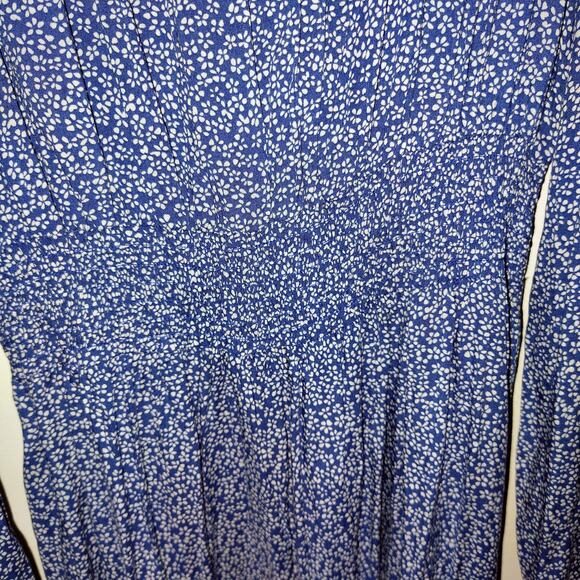 Smocked Blue Maxi Dress with White Floral Print & Side Slits – Kancy Kole, Sz SM - Picture 3 of 11